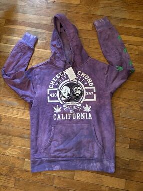BNWT by Cheech & Chong Purple Tie-Dye Hoodie - District of California Graphic